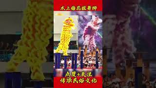 水上梅花桩舞狮 梅花桩舞狮在表演中展现了舞狮的威武勇猛和雄壮威风，同时发扬舞狮的历史和文化，以及舞狮与武术的结合。舞狮是一种艺术形式，通过全心全意的表演将舞狮的文化传播到全世界。#舞狮 #北京舞狮表演