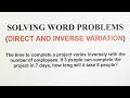 Solving Word Problems Involving  DIRECT and INVERSE Variation - Grade 9 Math