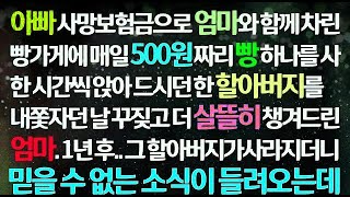 감동사연 아빠 사망보험금으로 엄마와 차린 빵가게에 500원 짜리 빵 하나 시키고 한 시간씩 있던 할아버지를 살뜰히 챙기자 1년 후 믿을 수 없는 기적이 생기는데 신청사연