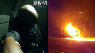 Unconscious Driver Pulled Out From Burning Tractor Trailer