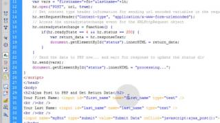 Ajax tutorial post to php file XMLHttpRequest Object Return Data JavaScript
