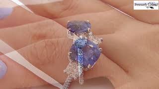 GIA 5.01CT CEYLON BLUE SAPPHIRE DIAMOND RING 3 STONE PLAT RING