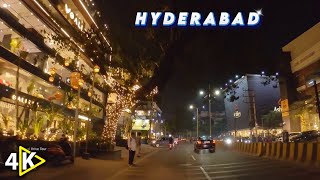 Hyderabad (Night View) - Banjara Hills Rd No- 12 || 4k Drive Tour