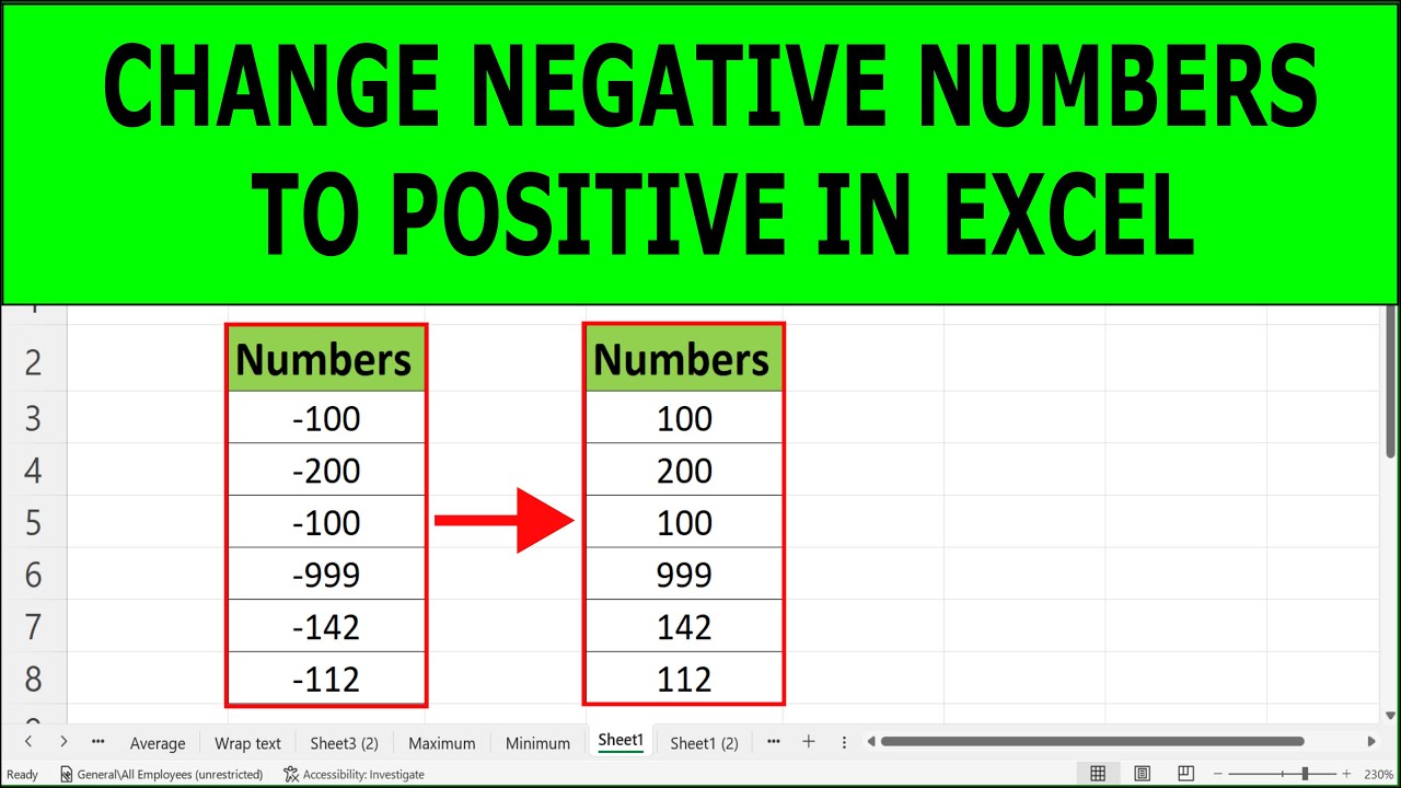 How To Change Negative Numbers To Positive In Excel | Convert Negative ...