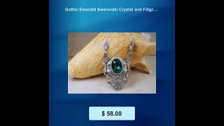 Gothic Emerald Swarovski Crystal and Filigree Necklace