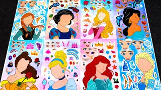 DISNEY PRINCESS STICKER BOOK MAKEOVER 👑🏰| FUN \u0026 SATISFYING STICKER WITH CINDERELLA, BELLE \u0026 ARIEL!