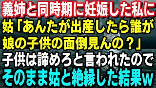 【スカッとする話】義姉と同時期に妊娠した私に姑「あんたが出産したら誰が娘の子供の面倒見んの？」子供は諦めろと言われたので私「わかりました、孫は産みません」そのまま義母とは縁を切った結果