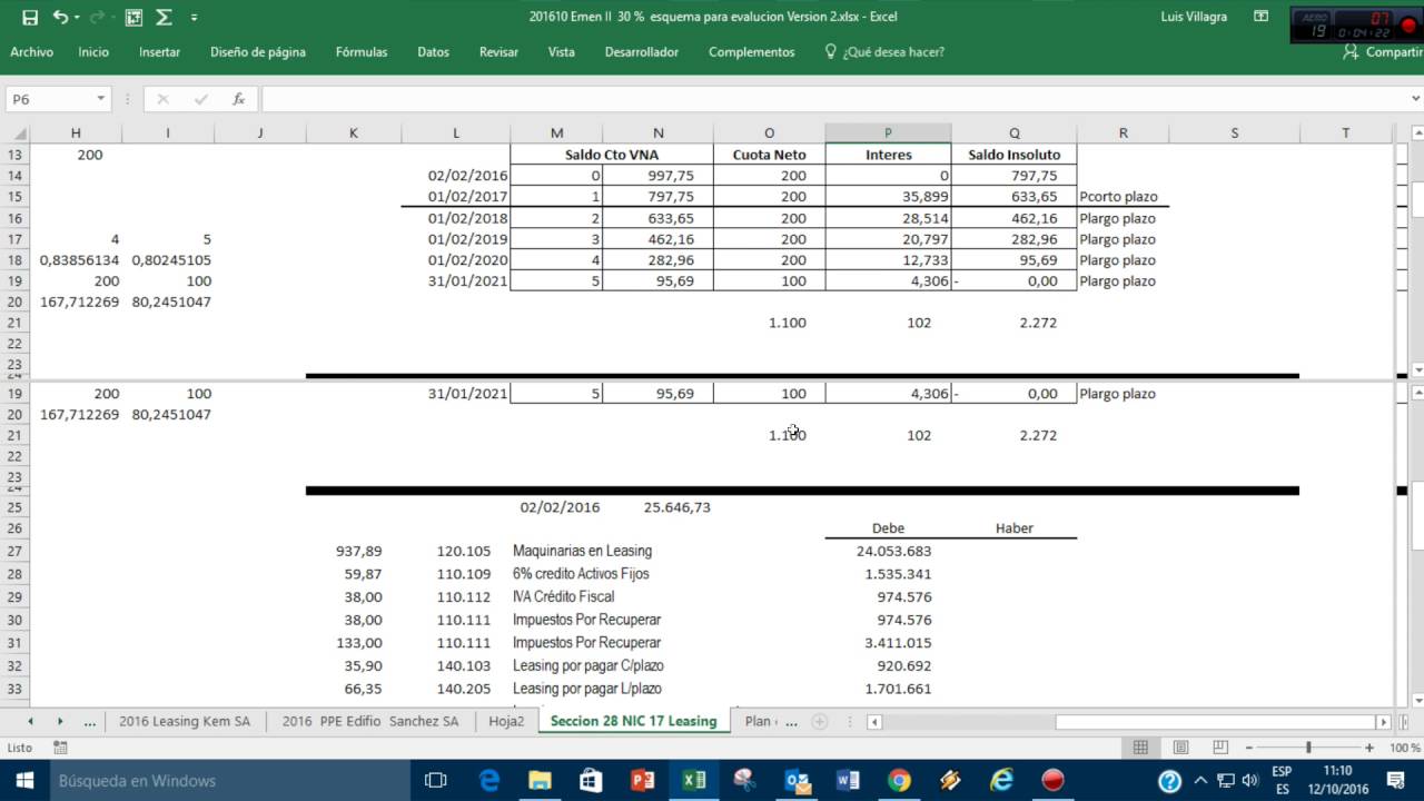 Leasing Sección 20 Calculo Y Contabilizaciones Caso Trabajo - YouTube