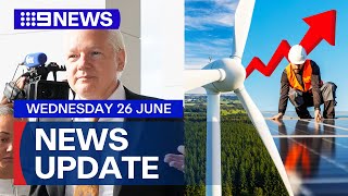 Julian Assange bound for Australia; Renewables rollout | 9 News Australia