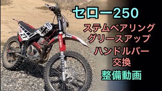 セロー250   ステムベアリンググリスアップ　ハンドルバー交換　整備動画