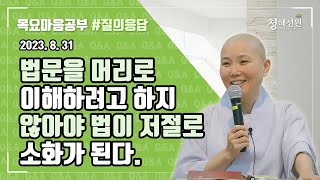 2023.08.31 [청혜선원] 목요공부ㅣ질의응답 시간 “ 법문을 머리로 이해하려고 하지 않아야 법이 저절로 소화가 된다.”