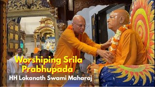 Worshiping Srila Prabhupada  HH Lokanath Swami Maharaja doing Guru Puja  ISKCON Ujjain