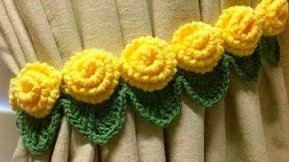 شريط ورق شجر و(سرُّ استخدامي الخيط الأصفر) /حزام للستائر/  تلايق/ crochet leaves Cord