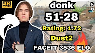 😮donk (51-28) SoloQ (Dust2) | FACEIT Ranked 3536 ELO | Jan 29, 2025 | CS2 POV/DEMO