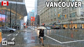 🇨🇦 【4K】⛈️⛈️⛈️ Heavy Rain in Downtown Vancouver BC, Canada. Relaxing Walk. December 2024.