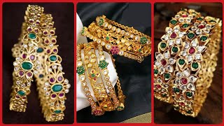 Timeless Classical Women Ruby Emerald Bangles In Gold - Kundan Ruby \u0026 Emerald Gemstones Bangles