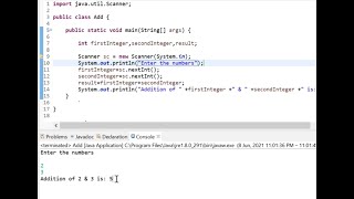 Add two numbers in Java using Eclipse #Generic #Scanner #Esclipse