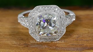 OMC Moissanite 3.00 CT Colorless Moissanite Halo Ring / Antique White Gold Rings for Women