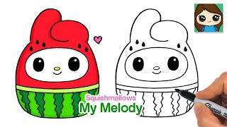 How to Draw My Melody Watermelon | Squishmallows