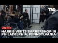 Kamala Harris makes a local stop at a barbershop in Philadelphia, Pennsylvania