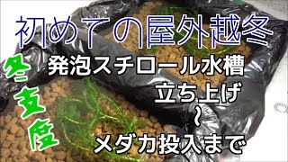 【初めての屋外越冬】発泡スチロール水槽立ち上げ～メダカ投入まで【冬支度】