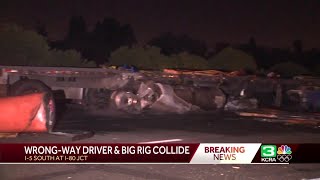 I-5 lanes closed after fiery crash involving big rig in Sacramento