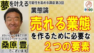 【飲食店開業で夢実現】元ワタミ代表桑原豊社長と飲食店経営の基礎を学ぶ第３回：売れる業態作りに必要な２つの要素～あなたはどんなお店をやりたいですか？～夢を叶える可能性を高める