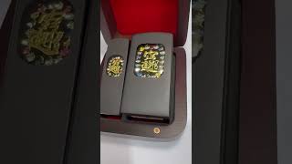 黑檀木9分6分方型大小章-招財進寶鑲彩鑽 │ 吉祥刻印