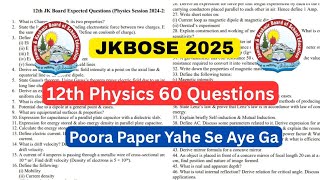 JKBOSE 12th Physics Last Day Top 65 Questions 🔥 Last Day Guess Paper JKBOSE Physics 12th Guess Paper