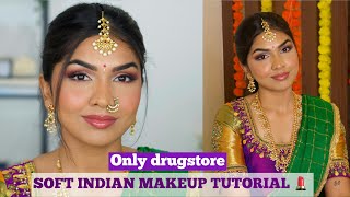 Soft glam with only Drugstore products 💕 | South India attire