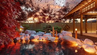 Solitary Autumn Night Onsen ASMR | Bubbling Ambience | Bathing Sounds for Relaxing Sleep