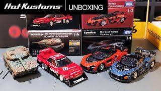 Tomica Premium Mclaren Senna, Nissan Skyline Turbo, Combat Vehicle Unboxing