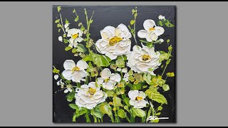 Acrylic Painting White flowers/ Palette knife painting