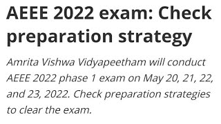 AEEE 2022 EXAM 2022:CHECK PREPARATION STRATEGY, TIPS AND TRICKS FOR AEEE EXAM, IMPORTANT TOPICS AEEE