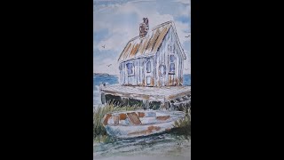 Drawing and Painting a Boat House. and Row boat by the seaside in watercolour.