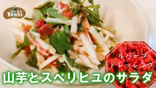 夏の疲れが出る初秋。胃腸と肺をケアしてくれるオススメのサラダをご紹介！【山芋とスベリヒユのサラダ（ルバーブドレッシング）】