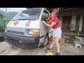 Genius girl repairs and restores a car.