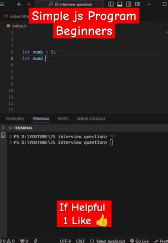 Simple Javascript Program For Beginners Shorts Javascript Shortvideo