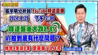 2024.8.29 張宇明台股解盤  輝達盤後大跌8.8%，AI股到底有什麼問題？特會9筆贏8筆空單賺178.6元【#張宇明分析師】