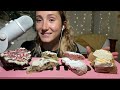 asmr crumbl vs subway holiday showdown candy cane brownie caramel toffee butter cake oreo shake