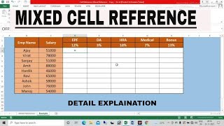 Excel Cell Reference - Mixed Reference | Mixed Reference in Excel | Detail Explaination .