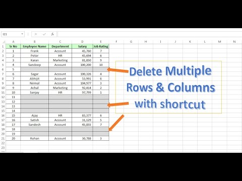 Как удалить несколько строк и столбцов с помощью ярлыков в MS Excel?