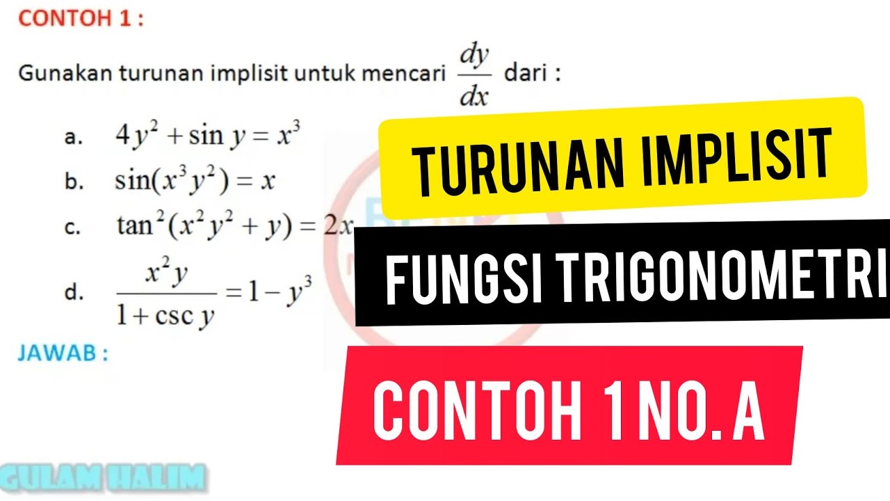 Turunan Implisit Fungsi Trigonometri Contoh 1 No A - YouTube