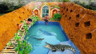 Build The Most Amazing Swimming Pool Crocodile Around The Secret Underground House