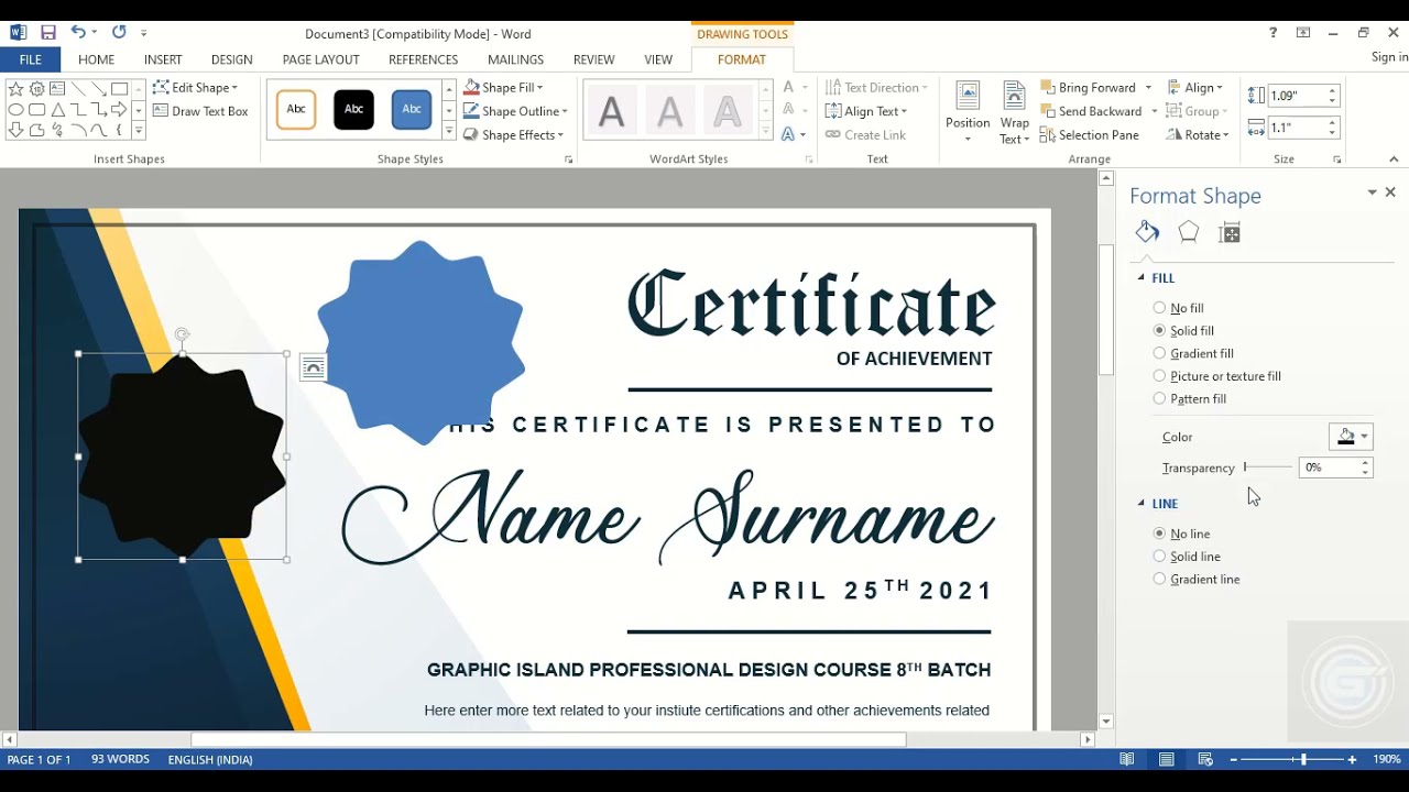 Certificate In Microsoft Word | MS Word Certificate Design | Create ...