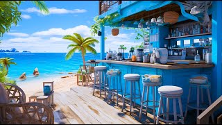 Positive Morning Coffee Shop Ambience - Seaside Cafe Ambience, Bossa Nova Music, Ocean Wave Sounds