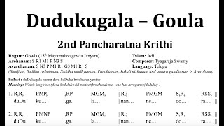 Dudukugala with Notation దుడుకుగల 2nd Pancharatna kriti in Gowla ragam