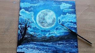 Easy moon painting for beginners/acrylic painting #painting #viralvideo