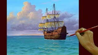 Acrylic Seascape Painting in Time-lapse / Galleon Ship / JMLisondra