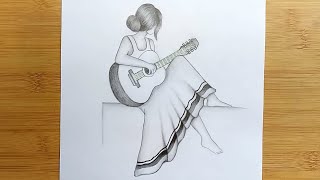 How to draw a girl with Guitar for Beginners step by step // Pencil sketch Tutorial.